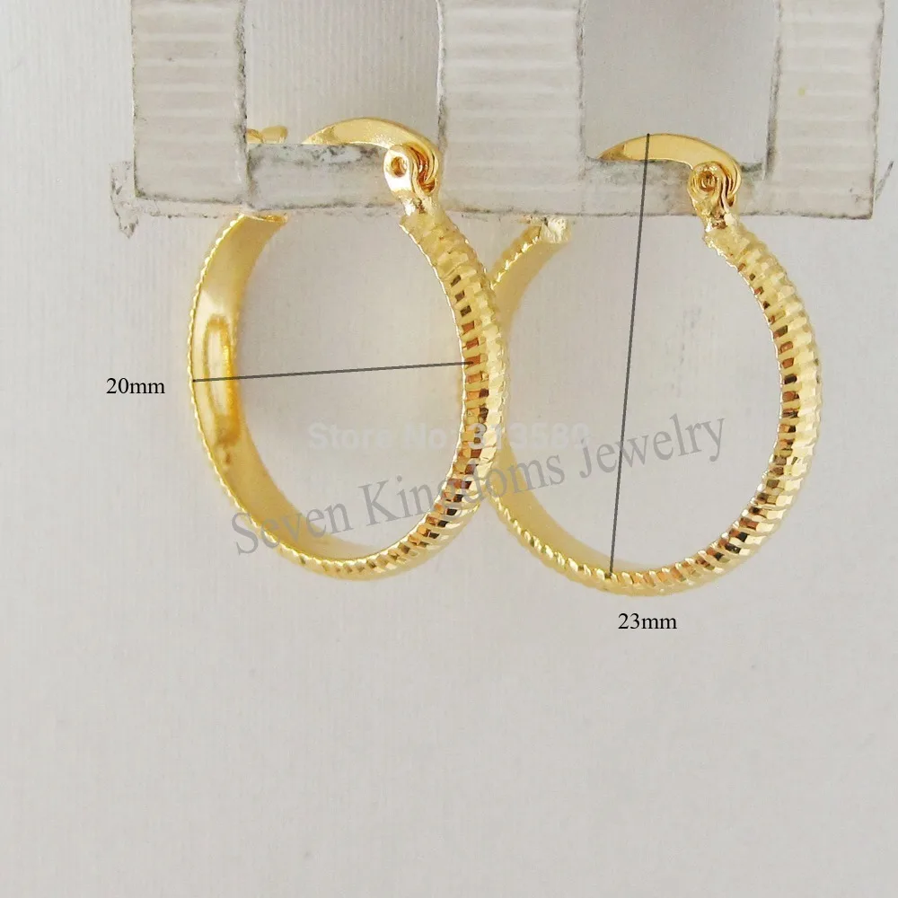 CUTE CARVED HOOP EARRING YELLOW GOLD PLATED HOOP DIA 0.79INCH GREAT GIFT