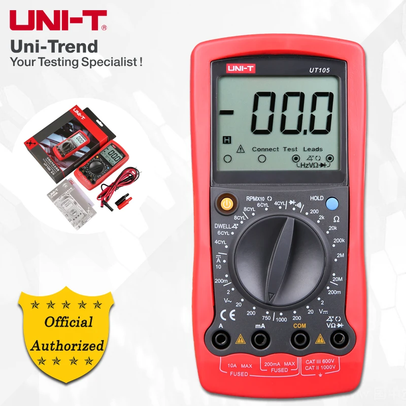 UNI-T UT105/UT107 Automobile Multimeters; Manual Range Digital Multimeter, Resistance/Frequency/Temperature Test