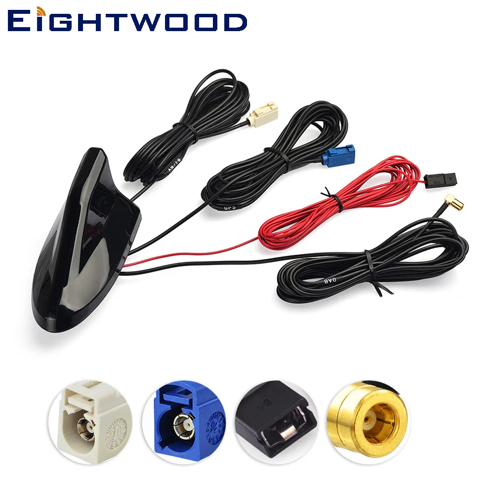 Eightwood Car Roof Shark Fin Amplified Antenna GPS Navigation DAB Digital Radio In-Dash Tuner Car Stereo FM/AM Radio Combined