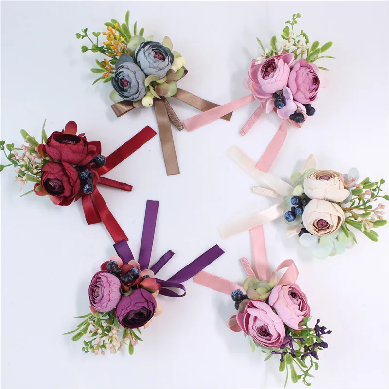 Lovegrace 15 Kleuren Kunstmatige Mini Rose Bruidsmeisje Pols Corsages Bruidegom Boutonnières Bloem Bruiloft Bruid Pins Armbanden Supply