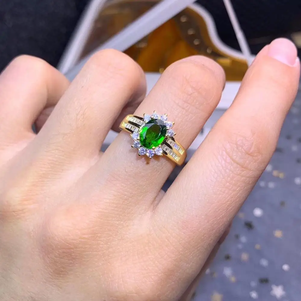 KJJEAXCMY boutique jewelry 925 sterling silver inlaid natural diopside gemstone female luxury ring support detection