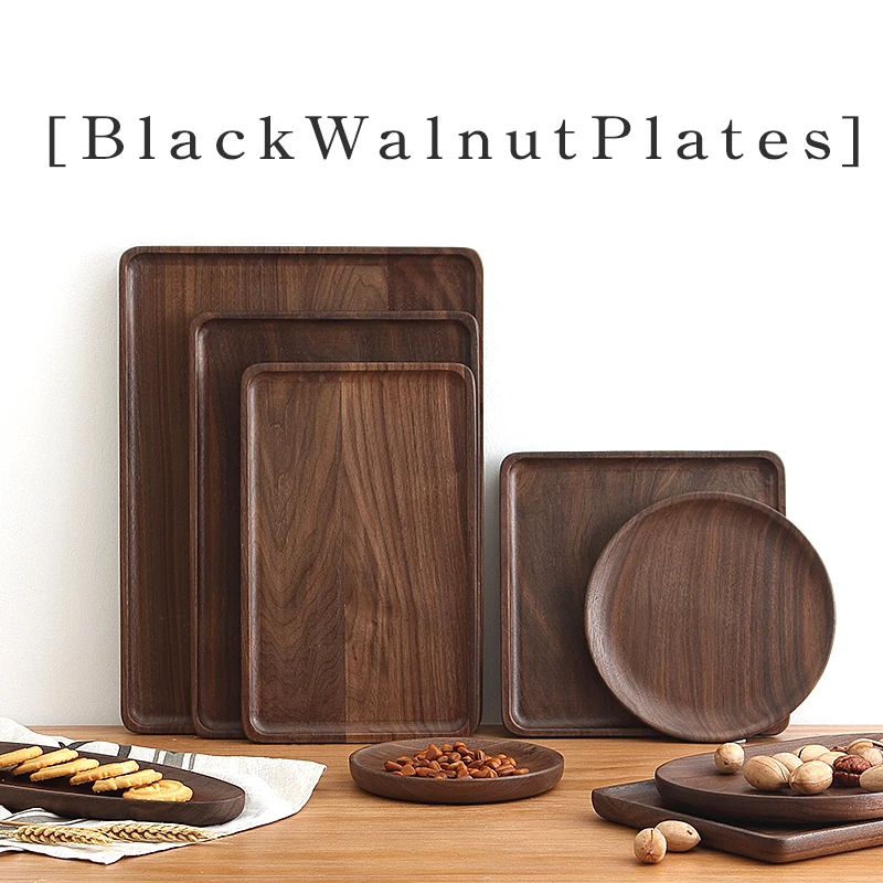 

Black walnut Sushi Snack Side plates tray oblong household tea cup fruit plate wooden cake bread solid Dessert Plates Dishes