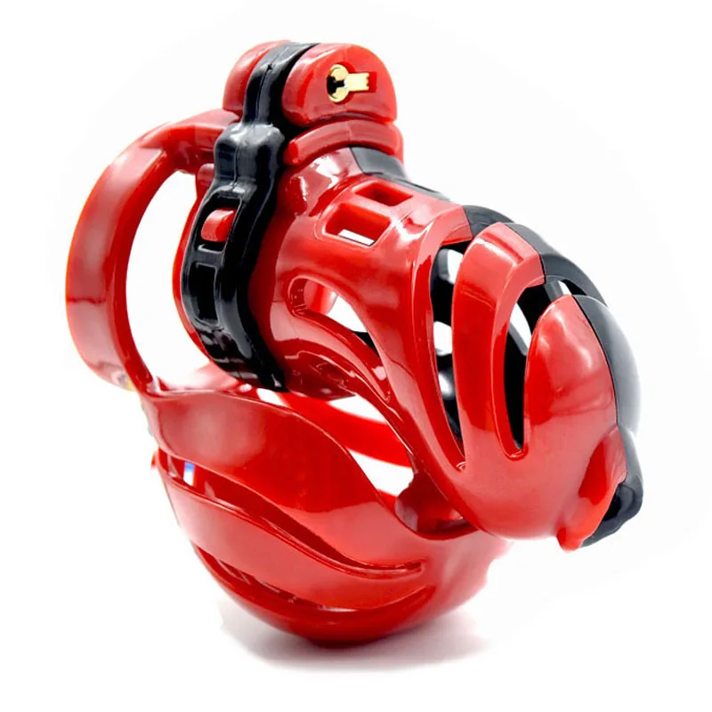 Latest Male 3D Cock Cage Resin Penis Ring Scrotum Bondage Lock Electric Shock Chastity Device Adult BDSM Sex Toy Red Clear A390