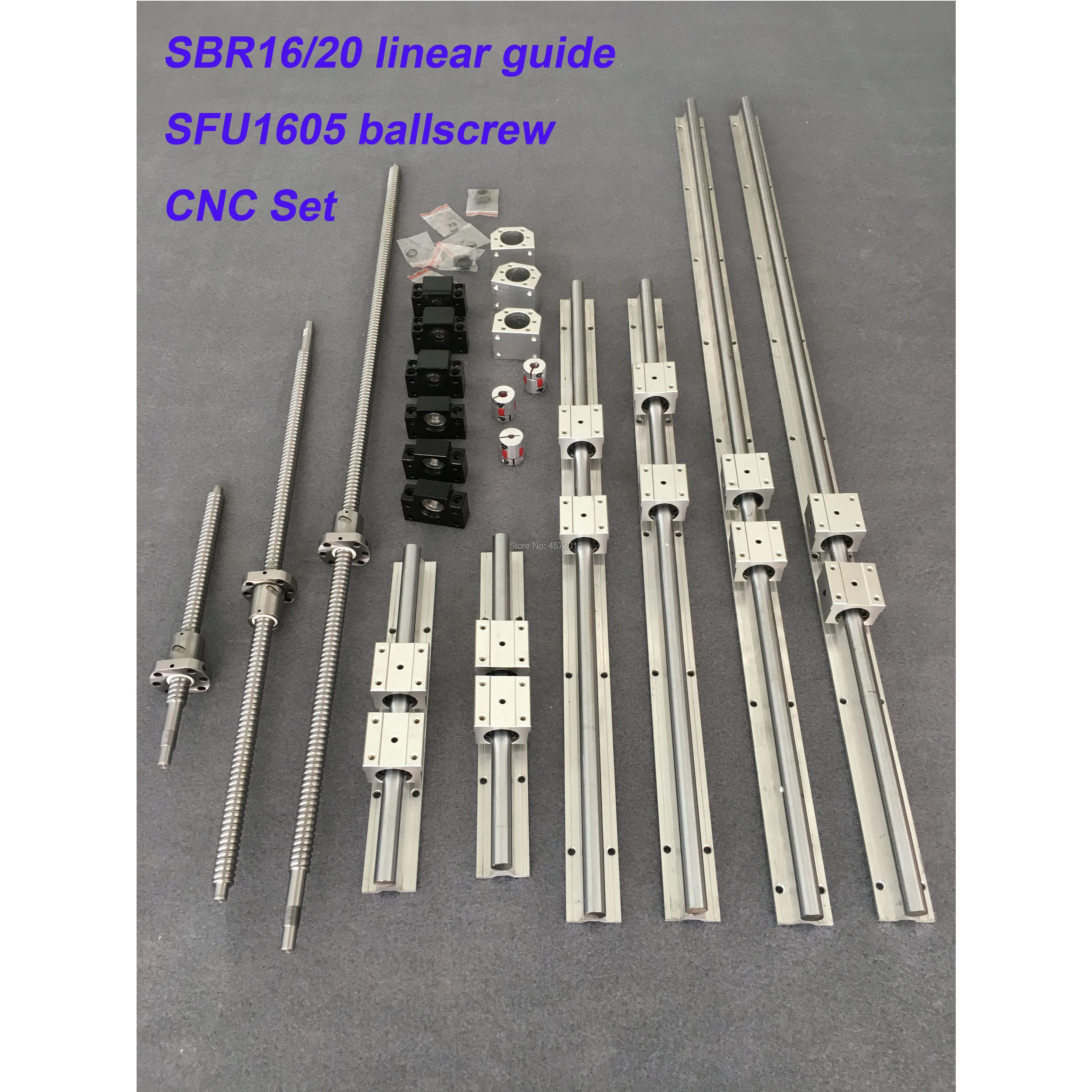 6 set SBR16 SBR20 linear guide Rail + ballscrews RM1605 SFU1605 ball screws + BK/BF12 + nut housing + couplers for CNC parts