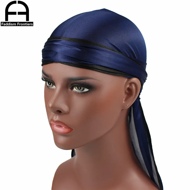 Neue Mode herren Satin Durags Biker Headwear Schädel Kappe Bandana Männer Seidige Durag Doo Lappen Turban Hut Stirnband Haar zubehör – Detail 13