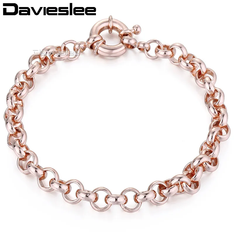 585 Rose Gold Color Womens Bracelet Chain Rolo Link Sailor Clasp 6mm 18cm 20cm 23cm 25cm GB212