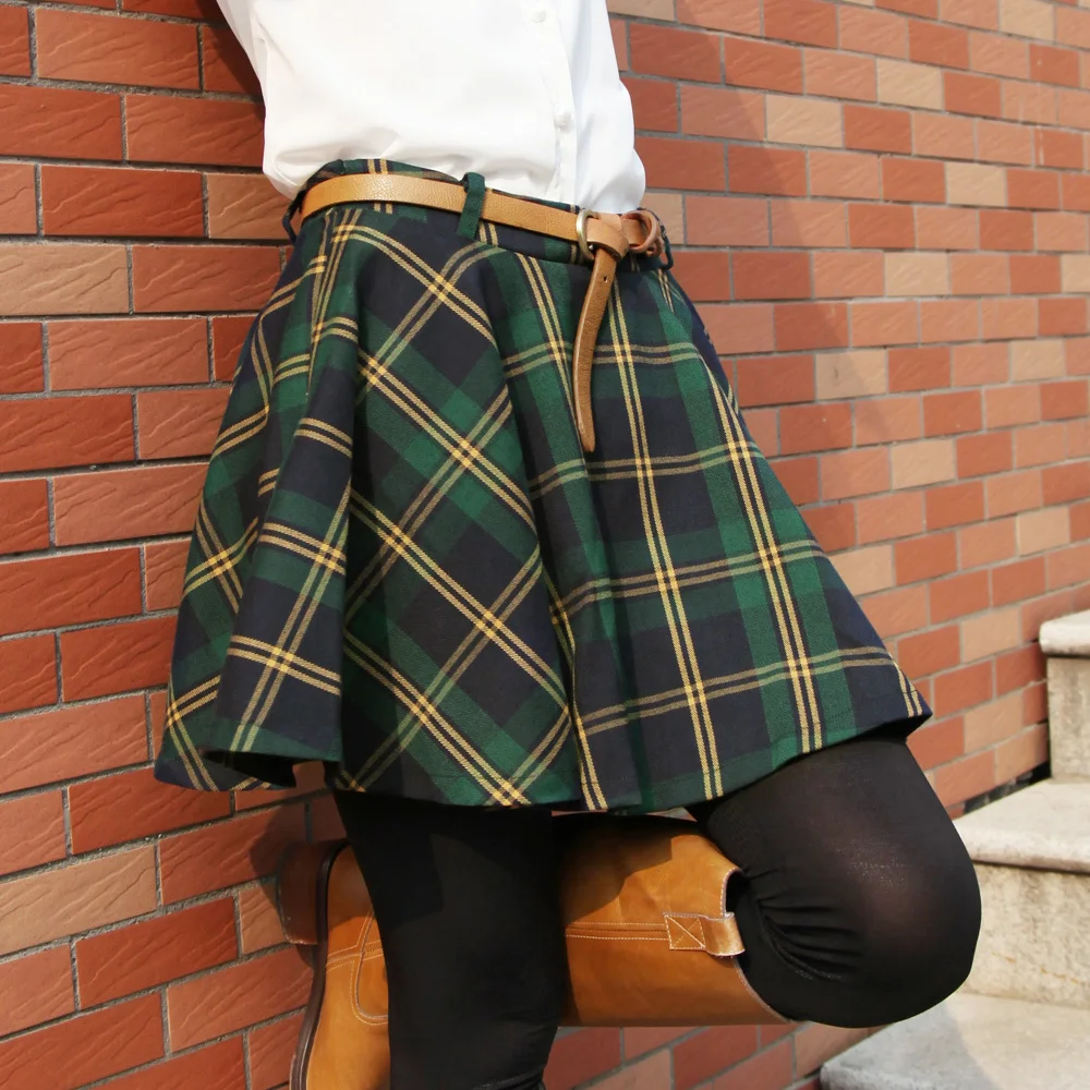 Summer Student Gils Pleated Skirt Style Red Casual Short Skirts Women's Scotland Skirt Tartan Kilt With Belt Cute Kawayii Sweet