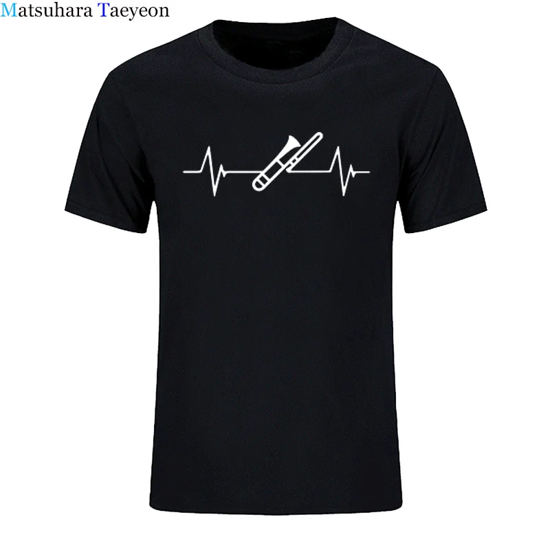 2018 Summer Trombone Heartbeat T-Shirt Men New Casual Short Sleeve T Shirt Cotton Men Funny Printed Fitness Tops Tees