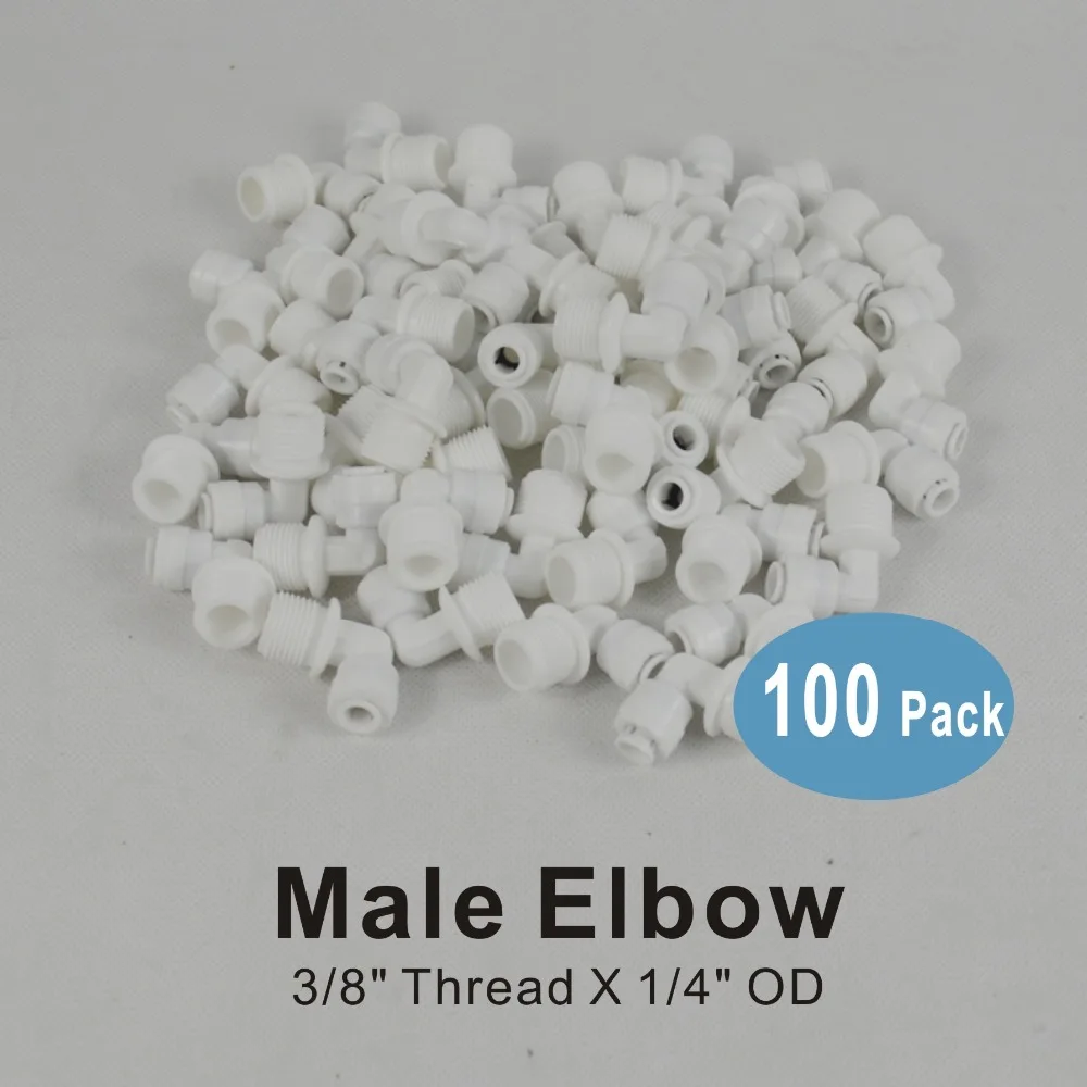 

100 PACK OF Elbow Adapter 3/8" Thread Male to 1/4" Quick Connect Fitting Parts for Water Filters and Reverse Osmosis RO Systems