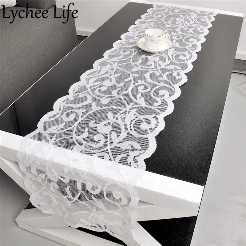 

White Vintage Lace Table Runner Dresser Scarf Solid Color Classic Table Runners Modern Home Hotel Party Table Decor