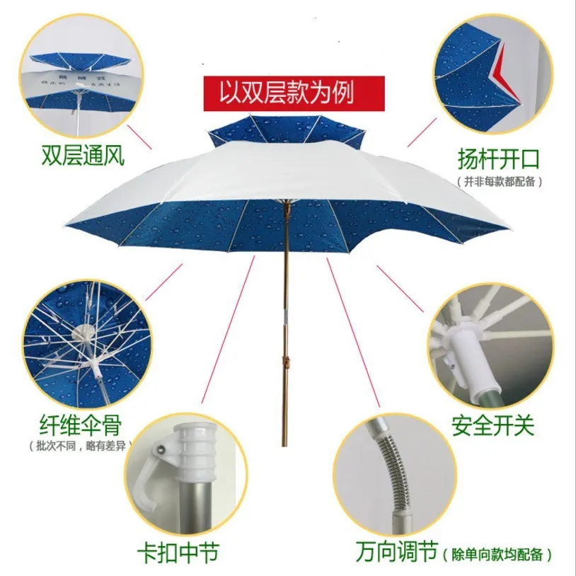 Hot Sale 1.8-2.2m Beach Fishing 12 Type Folding Umbrella Outdoor Universal Rain-proof Sunscreen Anti-UV Sunshade Camping Awning