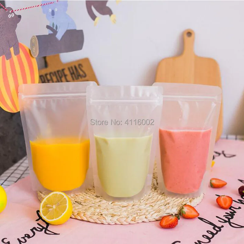 

500pcs 400ml/500ml/600ml Frosted Beverage Bag Food Pouch Packaging Plastic Bags Self-sealed Drinking Bag