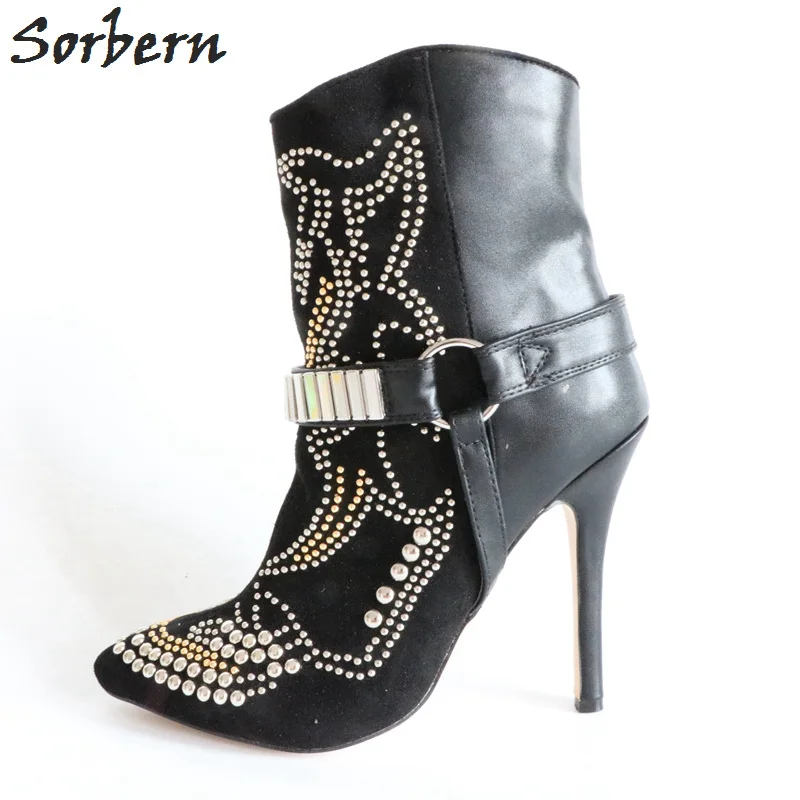 Sorbern Fashion Winter Shoes Rivet Women Boots 12Cm High Heels Women Booties Ankle Boots Designer Glitter Boots Plus Size 15