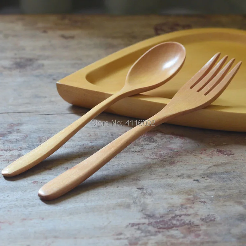

50pcs Natural Wood Spoon And Fork Dinnerware Coffee Tea Spoon Salad Fruit Fork Tableware Green Healthy Wooden Cutlery