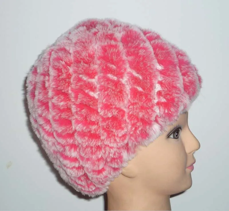 pink fur hat Natural Rex rabbit fur spiral women's autumn winter dome to covering cap knitted fur cap H144