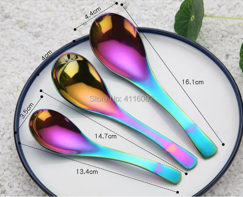 100pcs Rainbow Color Soup Spoon Stainless Steel Large Long Handled Spoons Kids Spoon For Rice Porridge Noodles