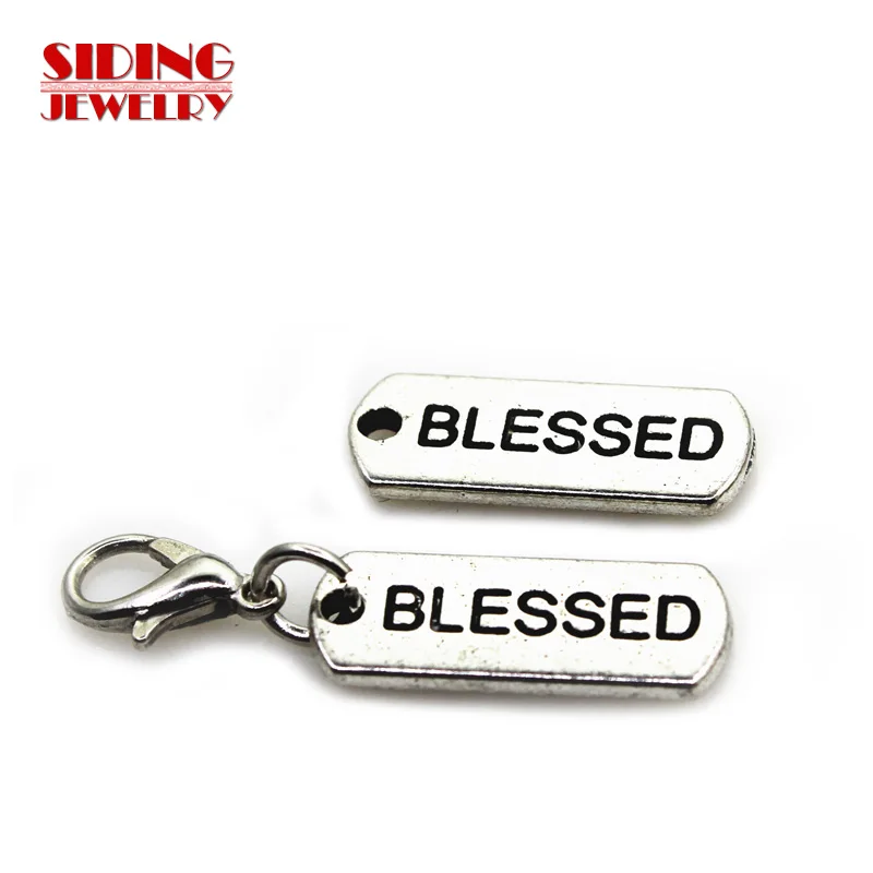 New 20pcs/lot Silver Hang Tag Blessed Dangle Charms Lobster Clasp DIY Bracelet Necklace Pendants Jewelry Hanging Charms