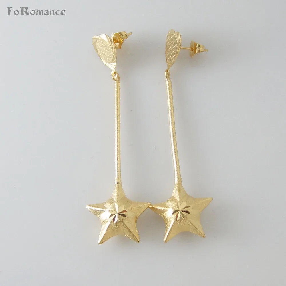 THREE STYLES DANGLE EARRING WITH STAR WATER DROP BALL PARTS CARVED DANGLER YELLOW GOLD PLATED GREAT GIFT