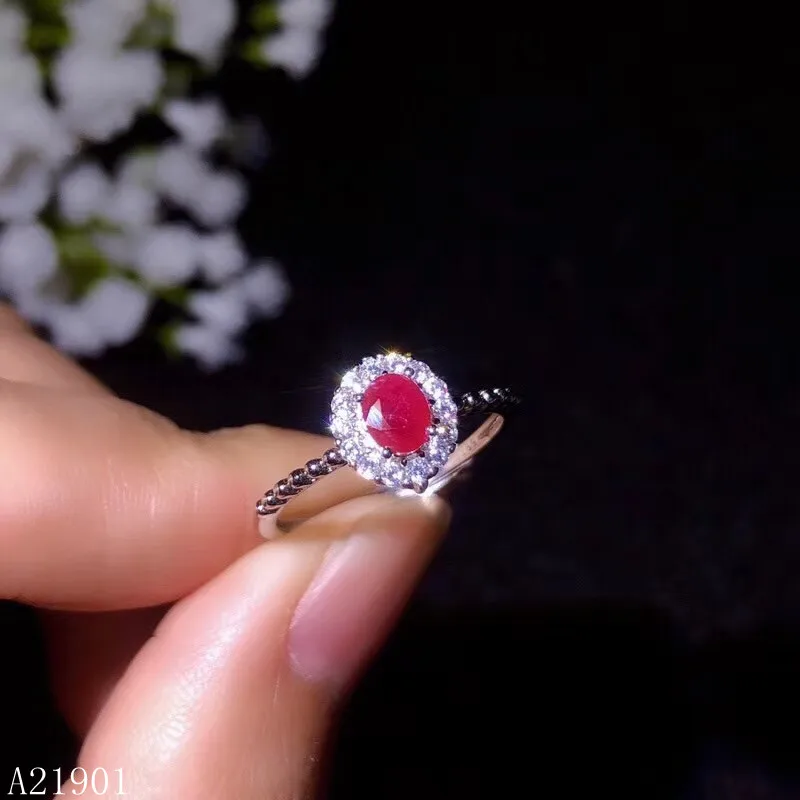 KJJEAXCMY Boutique Jewelry 925 Silver-inlaid Natural Ruby Ladies Mini Ring Supports Detection