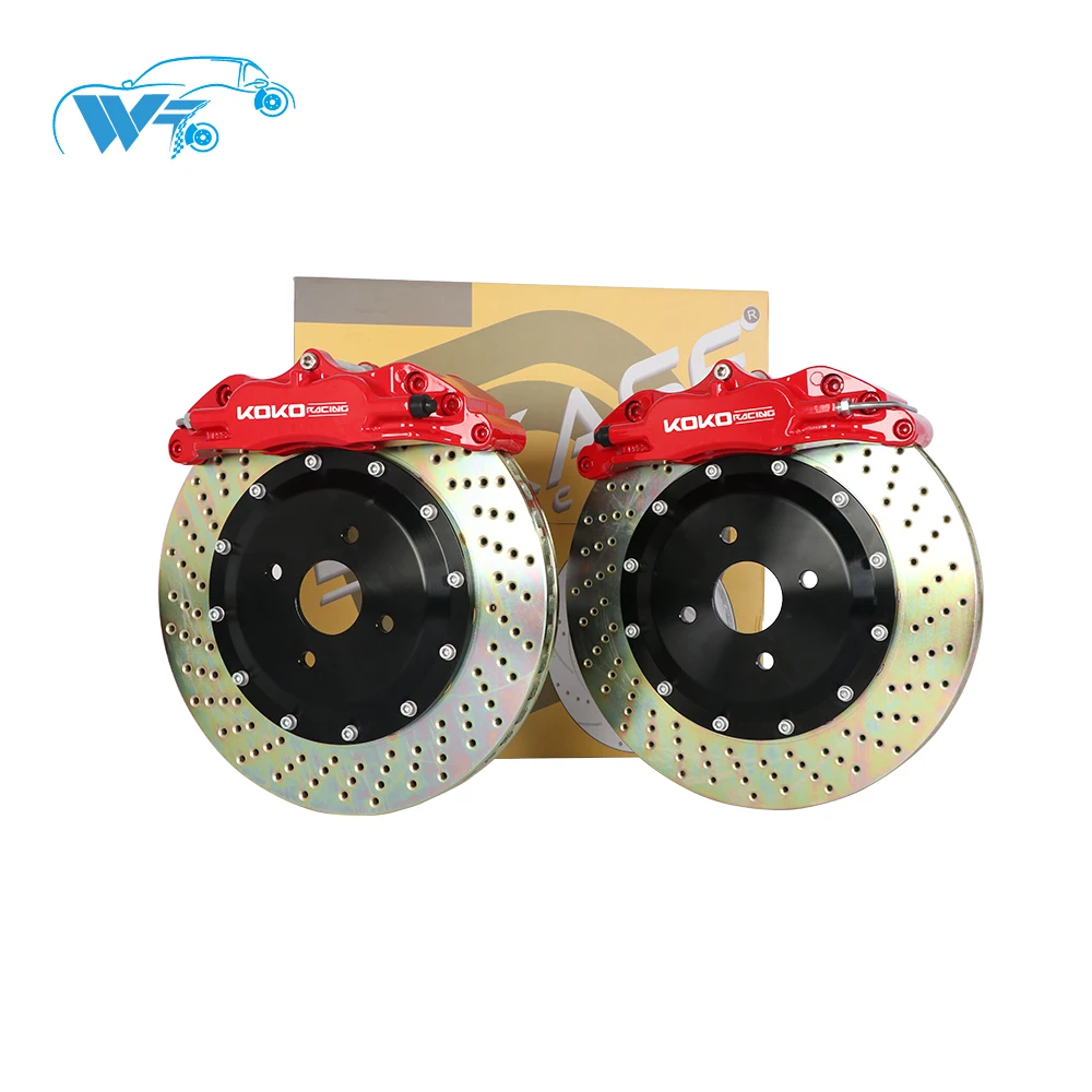 KOKO Racing Modified Upgrade Brake System 4 Pot Big Brake Caliper Kit with Drilled Disc Rotor for VW golf  Mk6 Mk7 2009-2014