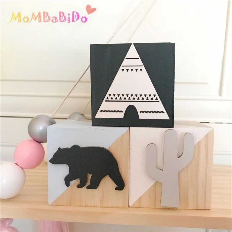 

3pcs/set Home Original Wooden Blocks Toys Bear Wood Articles Baby Kids Toys Girl Photography Props Environmental Protection Toy