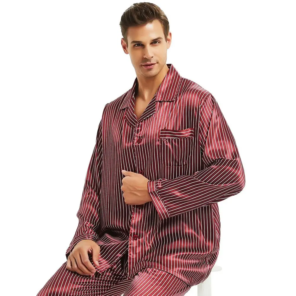 Perfect  Gifts_ Mens Silk Satin Pajamas Set Pajama Pyjamas PJS Sleepwear Set Loungewear U.S,S,M,L,XL,XXL,3XL,4XL  Plus_3 Colors