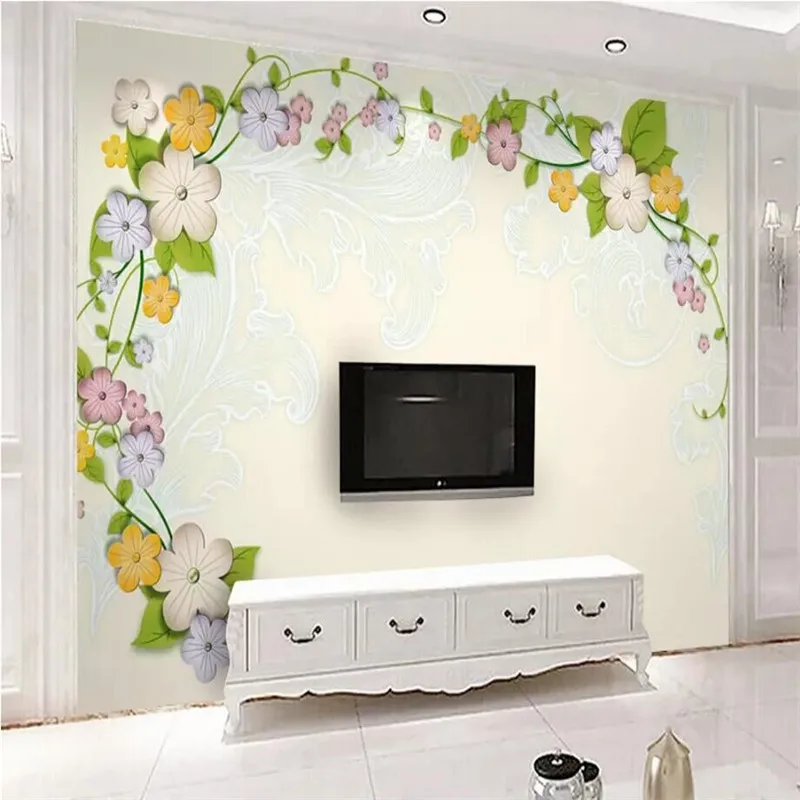 Modern minimalist flower TV background wall spring warm flower factory wholesale wallpaper mural custom photo wall