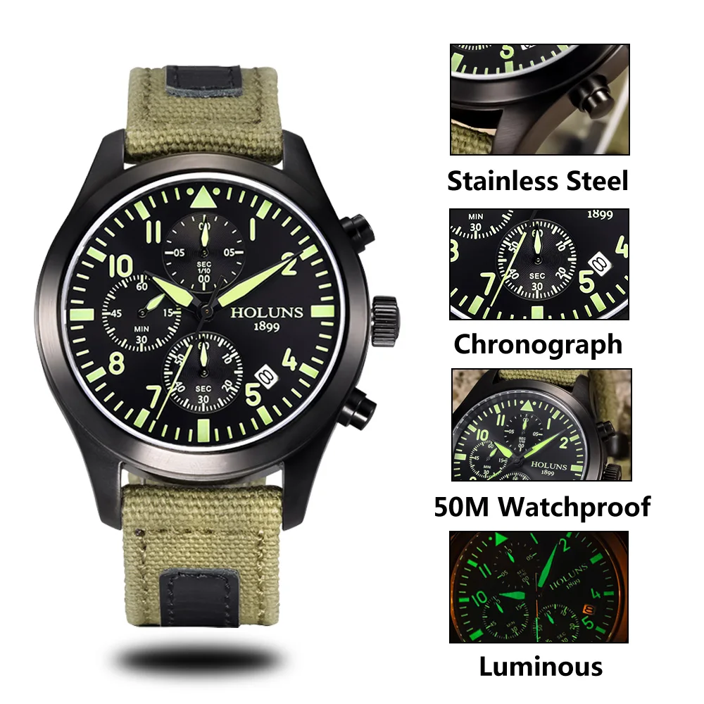 HOLUNS-Relógio Masculino Multifuncional de Esportes, Cronógrafo Masculino, Marca de Moda, Luxo Denim Luminoso, Relógios Militares, Negócios, Original