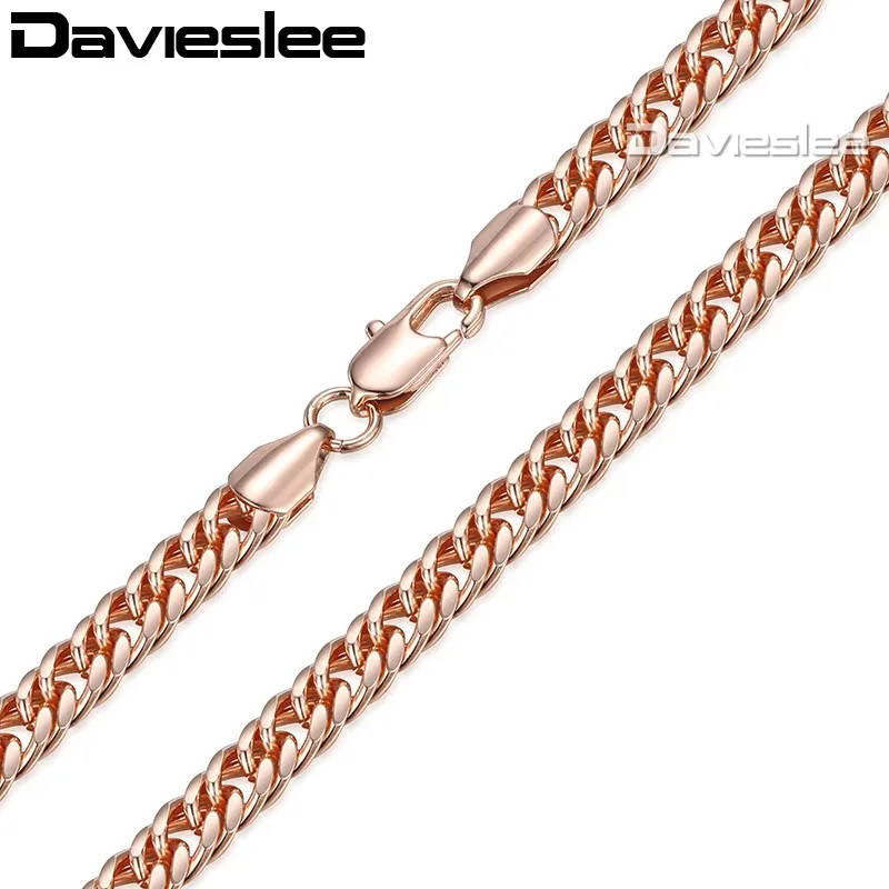 Davieslee Womens Mens Necklace Rose Gold Color Chain Cuban Link Jewelry Trendy Gift 5mm 18-28inch LGN162