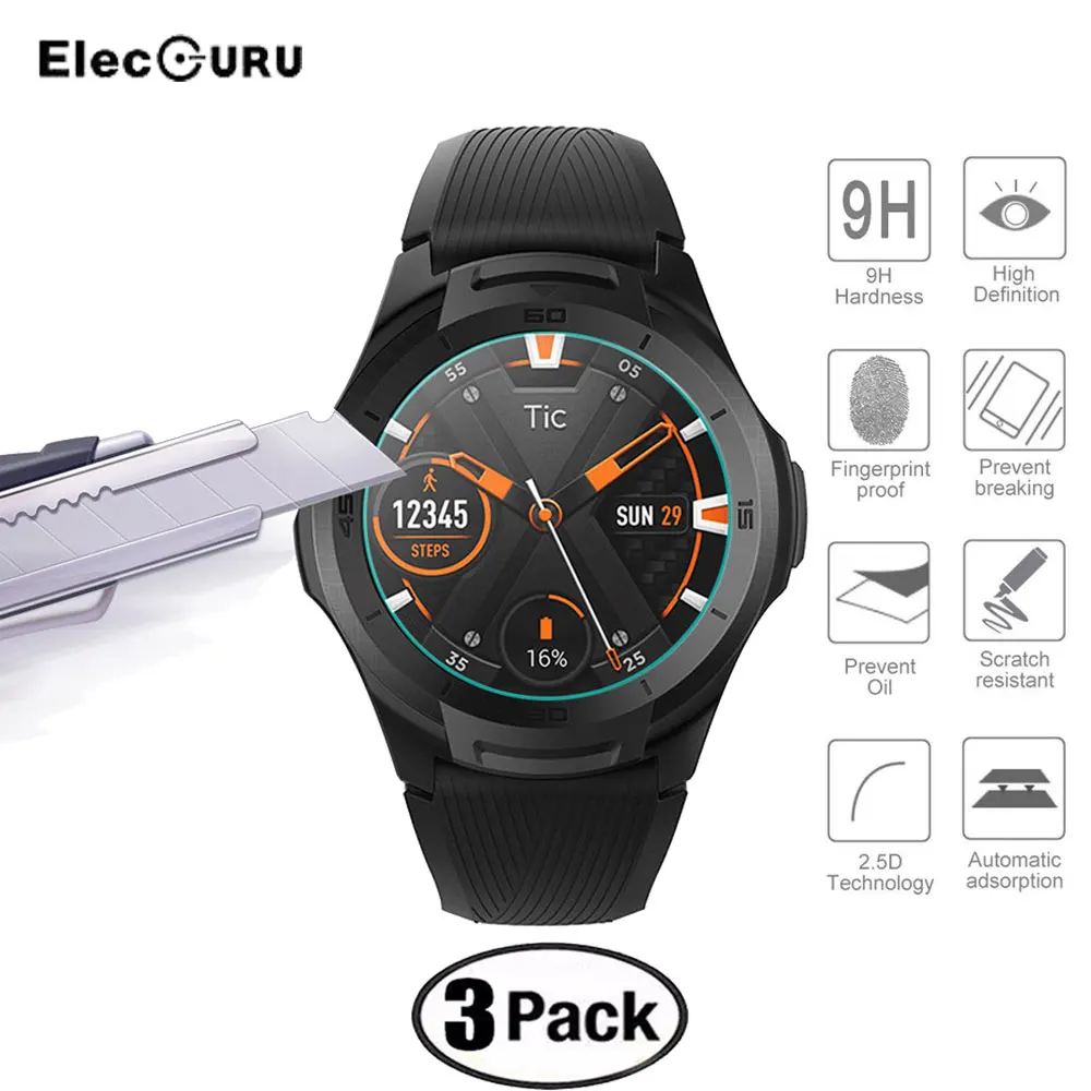 3pcs For Ticwatch E2 S2 Watch Tempered Glass Screen Protector 9H 2.5D Protective Glass Film HD Anti Explosion Anti-shatter Guard