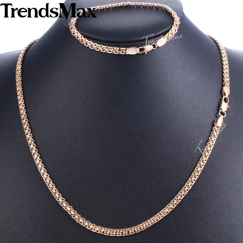 5mm Jewelry Set Necklace Bracelet for Women Men 585 Rose Gold Color Weaving Bismark Link Fashion Jewelry 2022 Gift KGS275