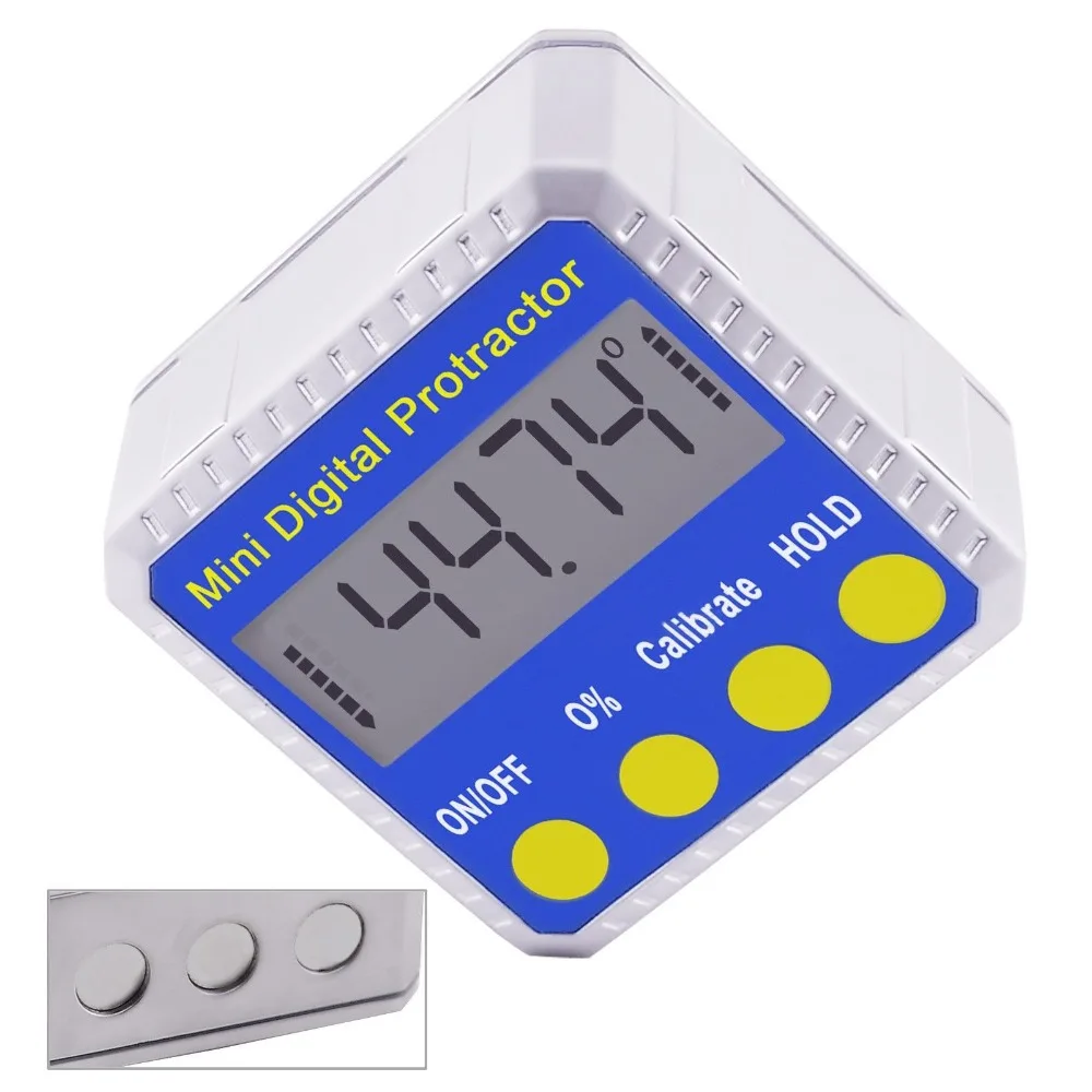 Angle Finder Inclinometer 4 x 90 degree Range with 3 Built-in Magnetic Base & Always Upright LCD Protractor Gauge Meter