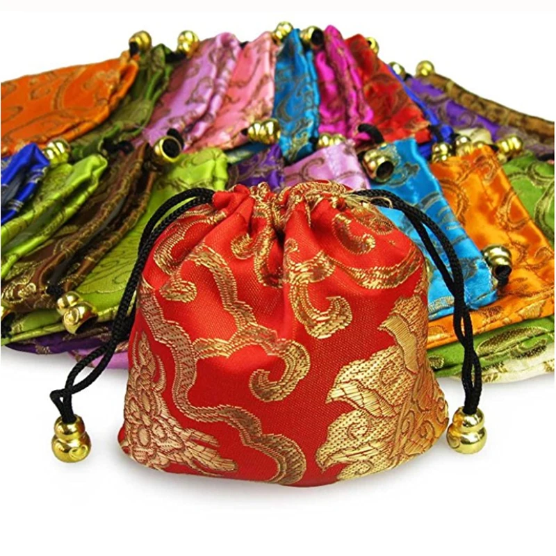 

12pcs 11x11cm Silk Drawstring Pouch Bag for Necklace Bracelet Beads Jewelry Packaging Christmas Wedding Gift Organizers Pocket