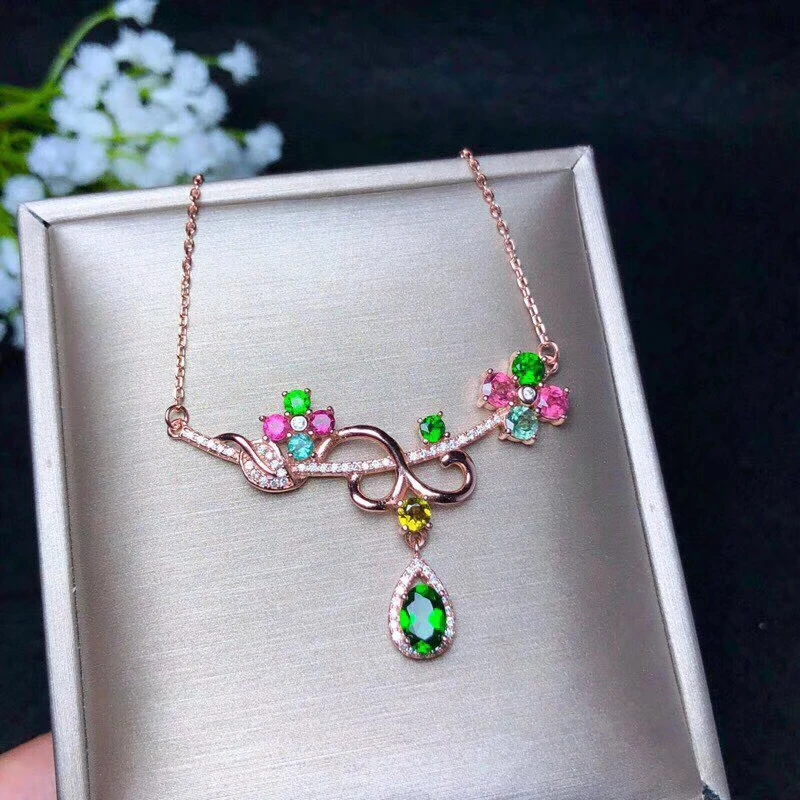 KJJEAXCMY boutique jewels  925 sterling silver inlaid natural gemstone tourmaline girl's Pendant Necklace Gift support detection