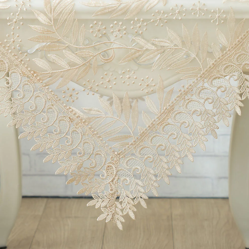 Creative Gold Color Modern Style Organza LEAVES Embroidered Table Cloth Modern American Table Cabinet Cover