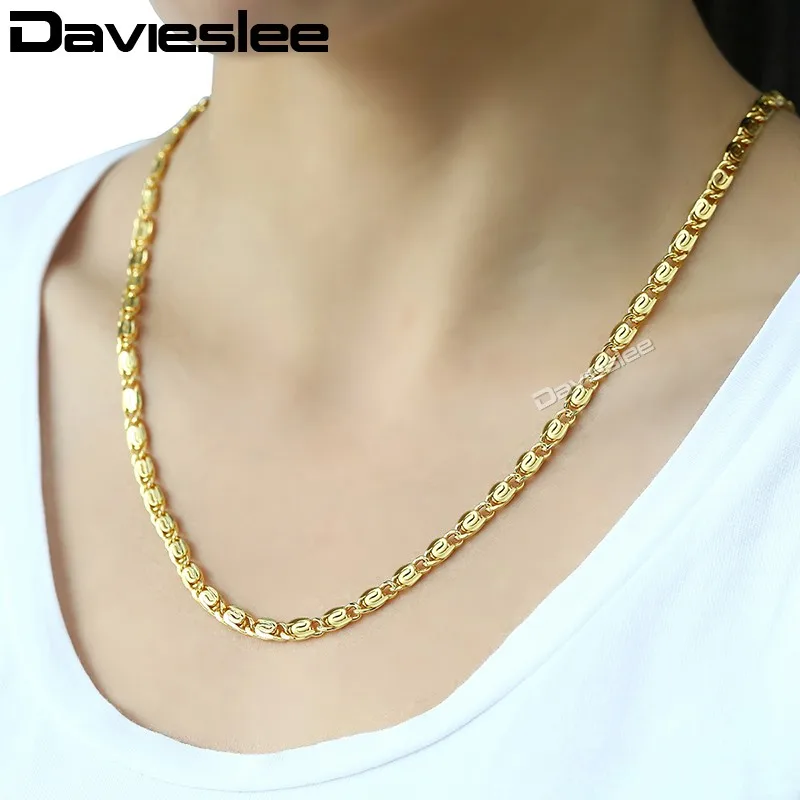 Davieslee Womens Necklace Snail Link 585 Rose Gold Color Chain Necklaces for Women Jewelry Gift 4.5mm 45cm 50cm DLGN216