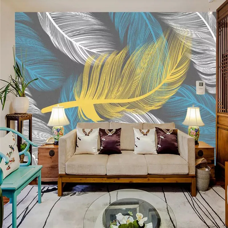 

Simple hand-painted feathers Nordic background wall professional production mural wallpaper wholesale custom poster photo wall