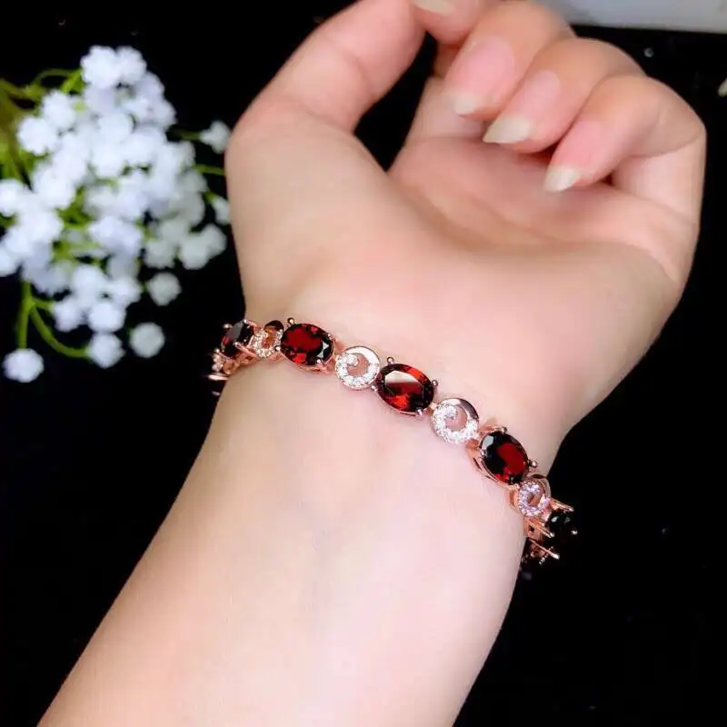 KJJEAXCMY boutique jewelry 925 pure silver inlaid natural garnet lady Bracelet support detection