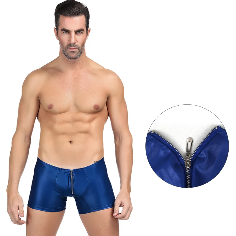 Sexy Underwear Men Panties Boxer Shorts Leather Solid Short Homme Sexy Zipper Comfortable Boxer Largo Hombre Tight Man Boxers