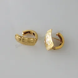 CUTE OVAL PART CARVED PLAIN SURFACE 2 SIZES CAN BE CHOSEN DIMENSION 10mm*14mm 12MM*17MM YELLOW GOLD PLATED STUD EARRING