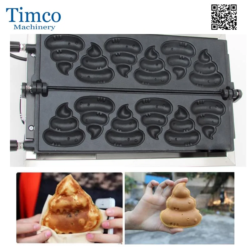 Timco queima de cocô forma waffle maker 6 pçs comercial elétrico 220v 110v antiaderente engraçado padeiro máquina