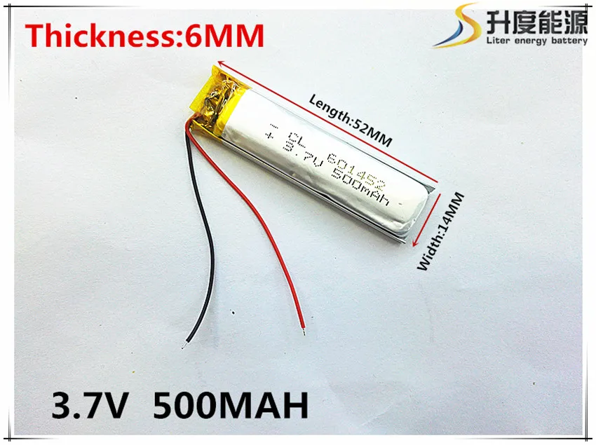 Polymer battery 500 mah 3.7 V 601452 smart home MP3 speakers Li-ion battery for dvr,GPS,mp3,mp4,cell phone,speaker