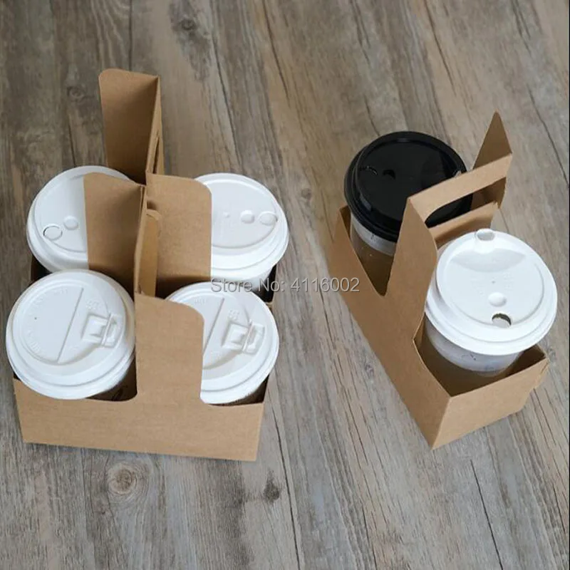 300pcs Kraft Paper Coffee Cup Holder Disposable Takeaway Beverages Drinking Coffee Milk Tea Packaging