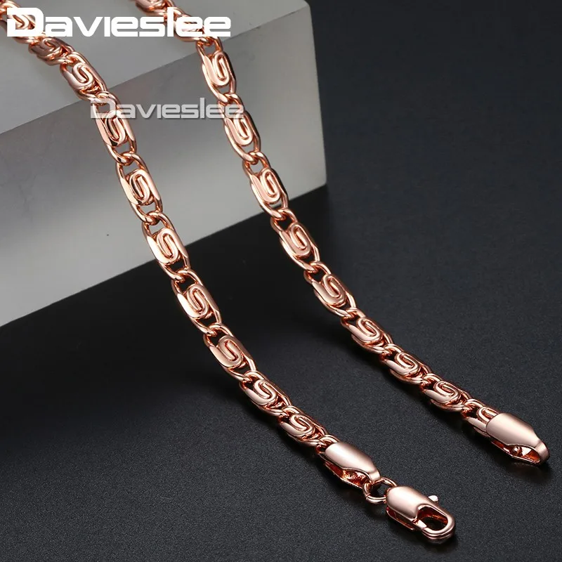 Davieslee Womens Necklace Snail Link 585 Rose Gold Color Chain Necklaces for Women Jewelry Gift 4.5mm 45cm 50cm DLGN216