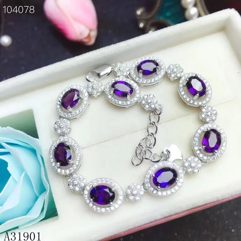 Kjeaxcmy Fineジュエリー925シルバー-象眼細工のAmethyst女性のブレスレットは検出をサポートします