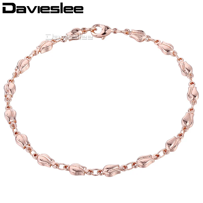 4mm Womens Chain Girls Tulip Bud Bead Beaded Link Rose Gold Color GF Bracelet Wholesale Gift Jewelry Jewellry LGB394