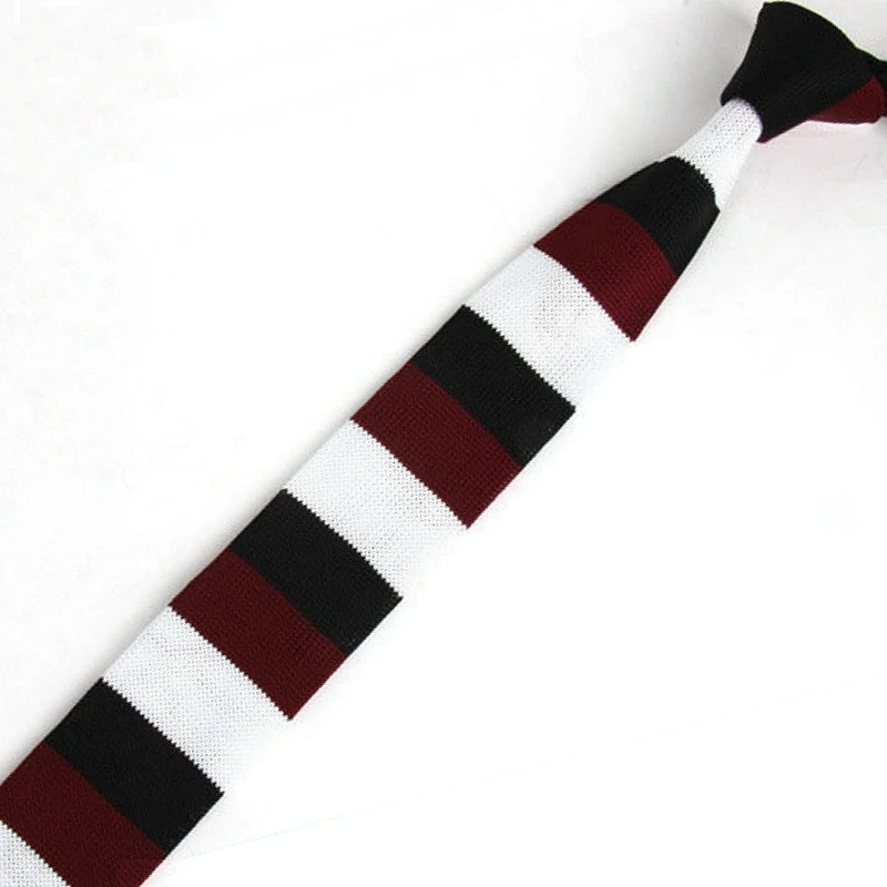 

Men's Maroon White Slim Neckties Classical Striped Knit Tie Skinny Knitted Ties Groom Wedding Party Business Necktie ZZLD105