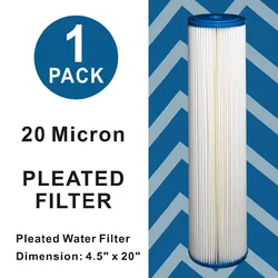 20 Micron - High Flow Whole House Sediment Pleated Filter Cartridge, Washable 20