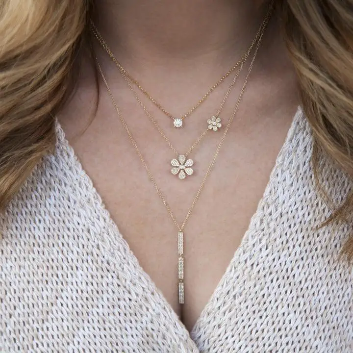 Double daisy flower necklace beautiful fashion women jewelry micro pave cz flower charm chain collar