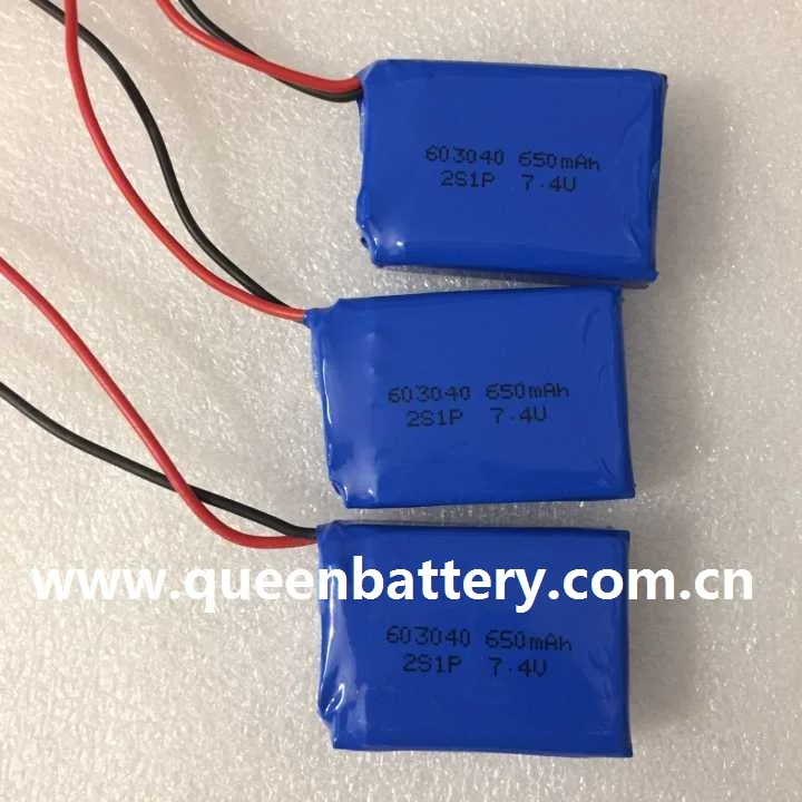 

7.2V 7.4V 2S1P 603040 li-po lipo li-polymer battery pack 650mAh with pcb(-1-2A) with lead wires